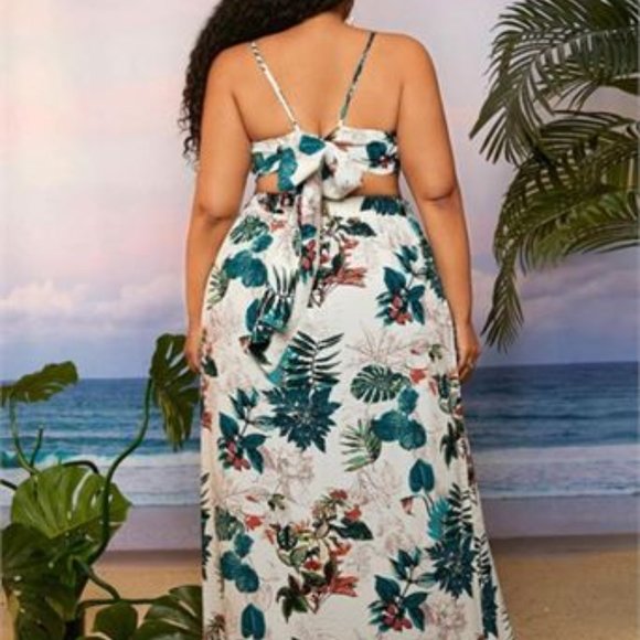 Sexy summer 2pc skirt and top summer set with tropical Print Plus size - Picture 2 of 2
